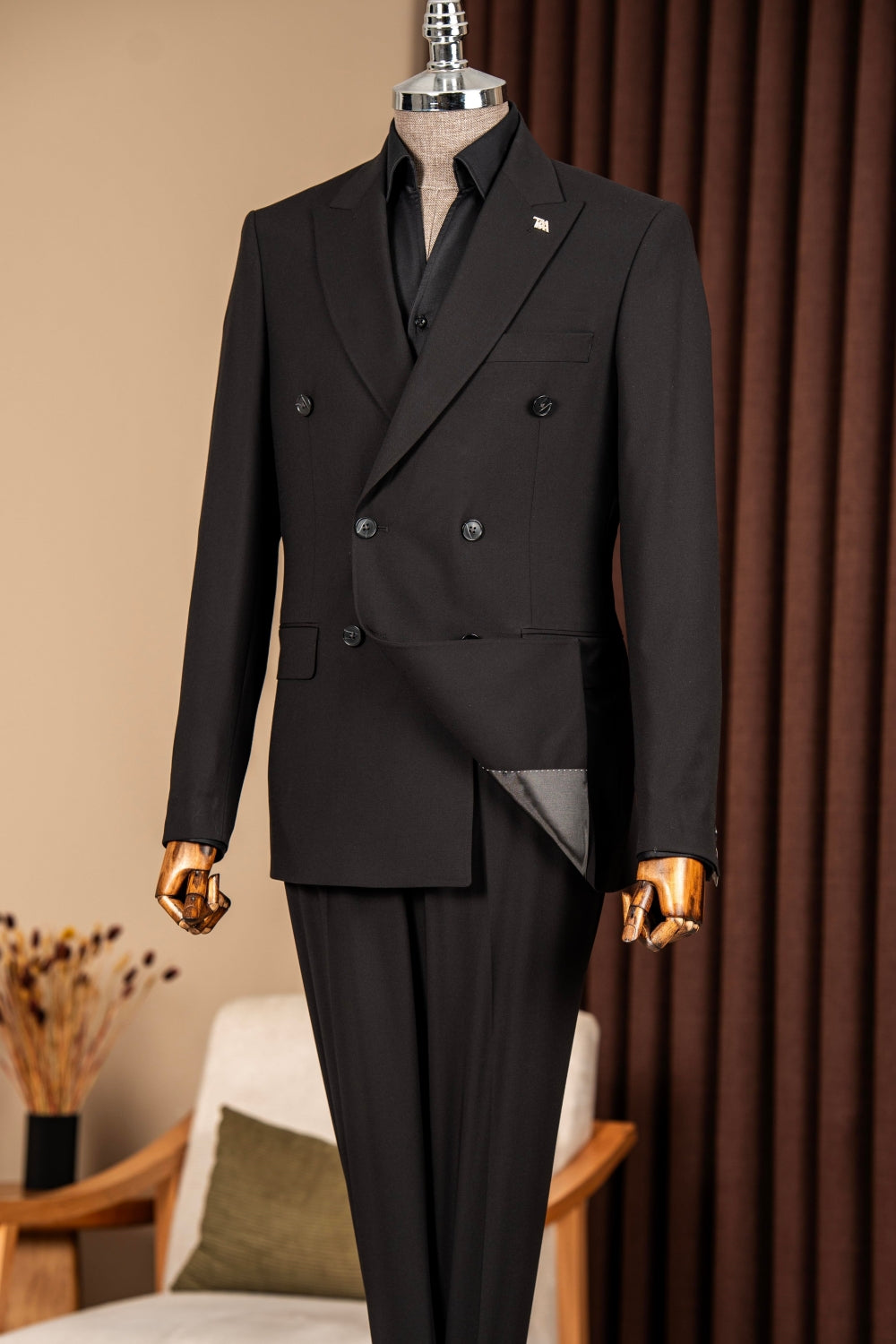 Black Double Breasted Slim Fit Men Suits