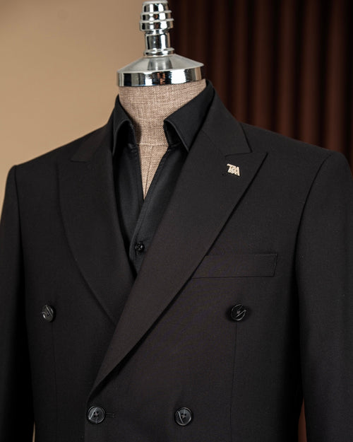 Black Double Breasted Slim Fit Men Suits