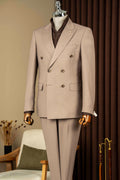 Fashion Khaki Double Breasted Slim Fit Men Suits