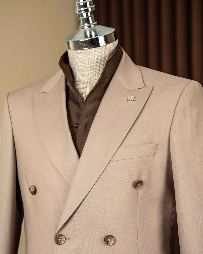 Fashion Khaki Double Breasted Slim Fit Men Suits