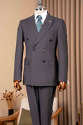 Business Gray Double Breasted Slim Fit Men Suits