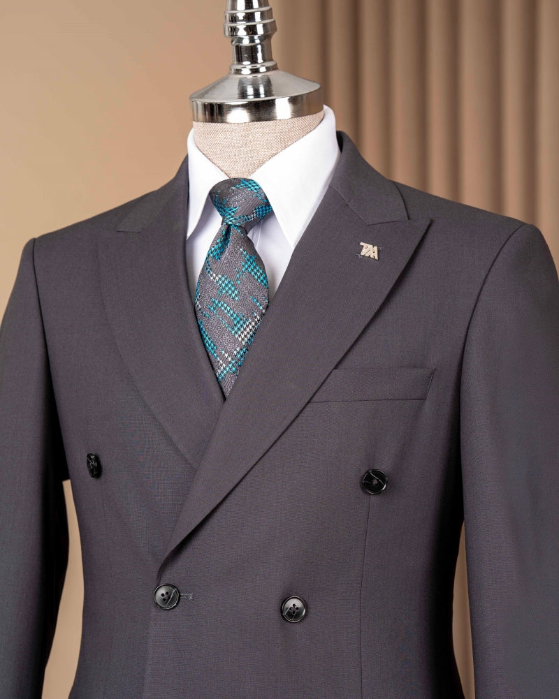 Business Gray Double Breasted Slim Fit Men Suits