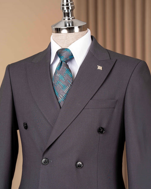 Business Gray Double Breasted Slim Fit Men Suits