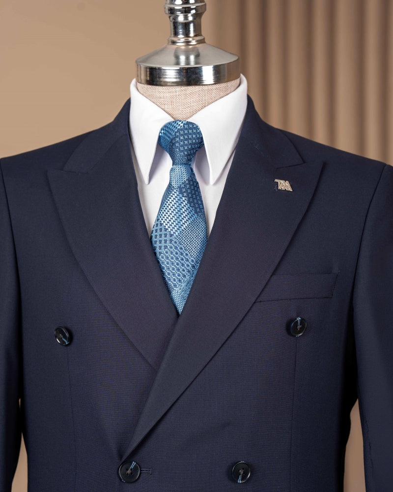 Navy Blue Double Breasted Slim Fit Men Suits