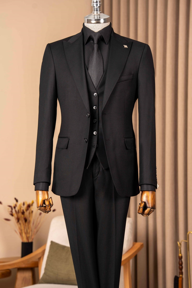 Black 3-Piece Close Fitting Bespoke Men Suits