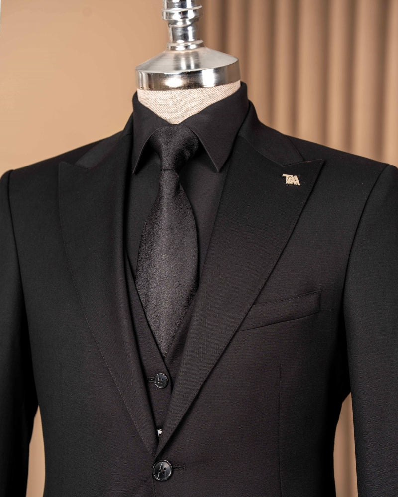 Black 3-Piece Close Fitting Bespoke Men Suits