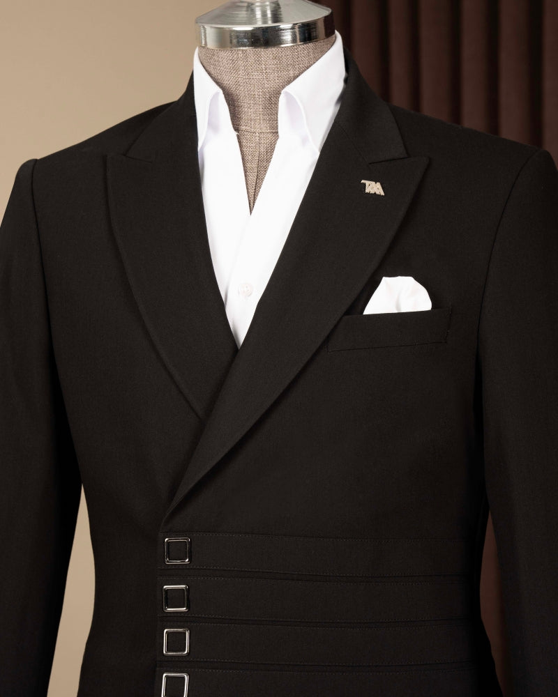 Fashionable Black Peaked Lapel Men Suits with Invisible Button