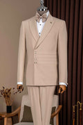 Khaki Peaked Lapel Men Suits with Invisible Button