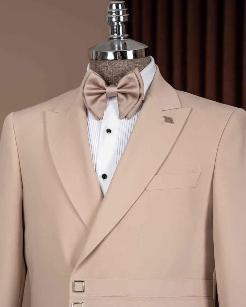 Khaki Peaked Lapel Men Suits with Invisible Button