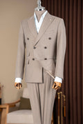 Stylish Camel Striped Double Breasted Business Suits for Men
