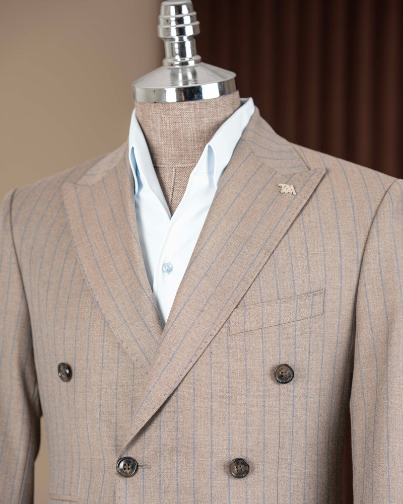 Stylish Camel Striped Double Breasted Business Suits for Men