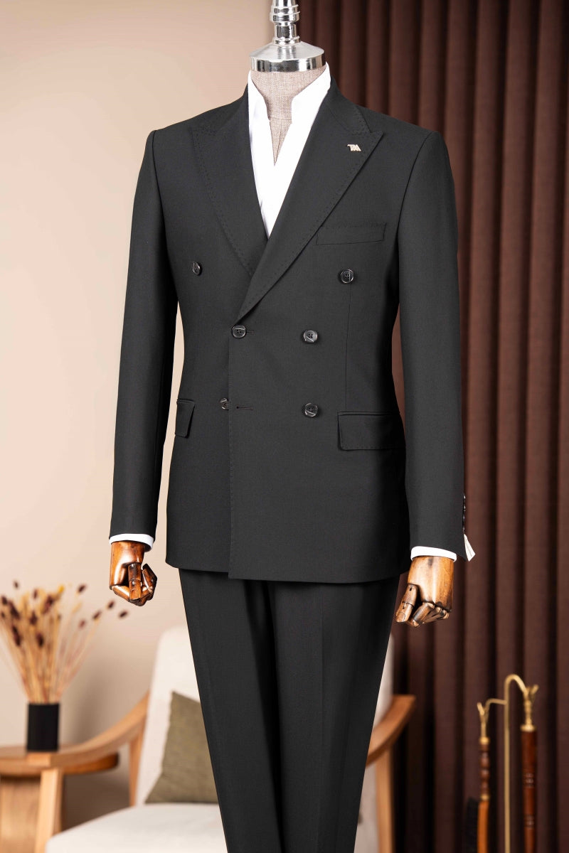 Classic Business Black Double Breasted Men Suits