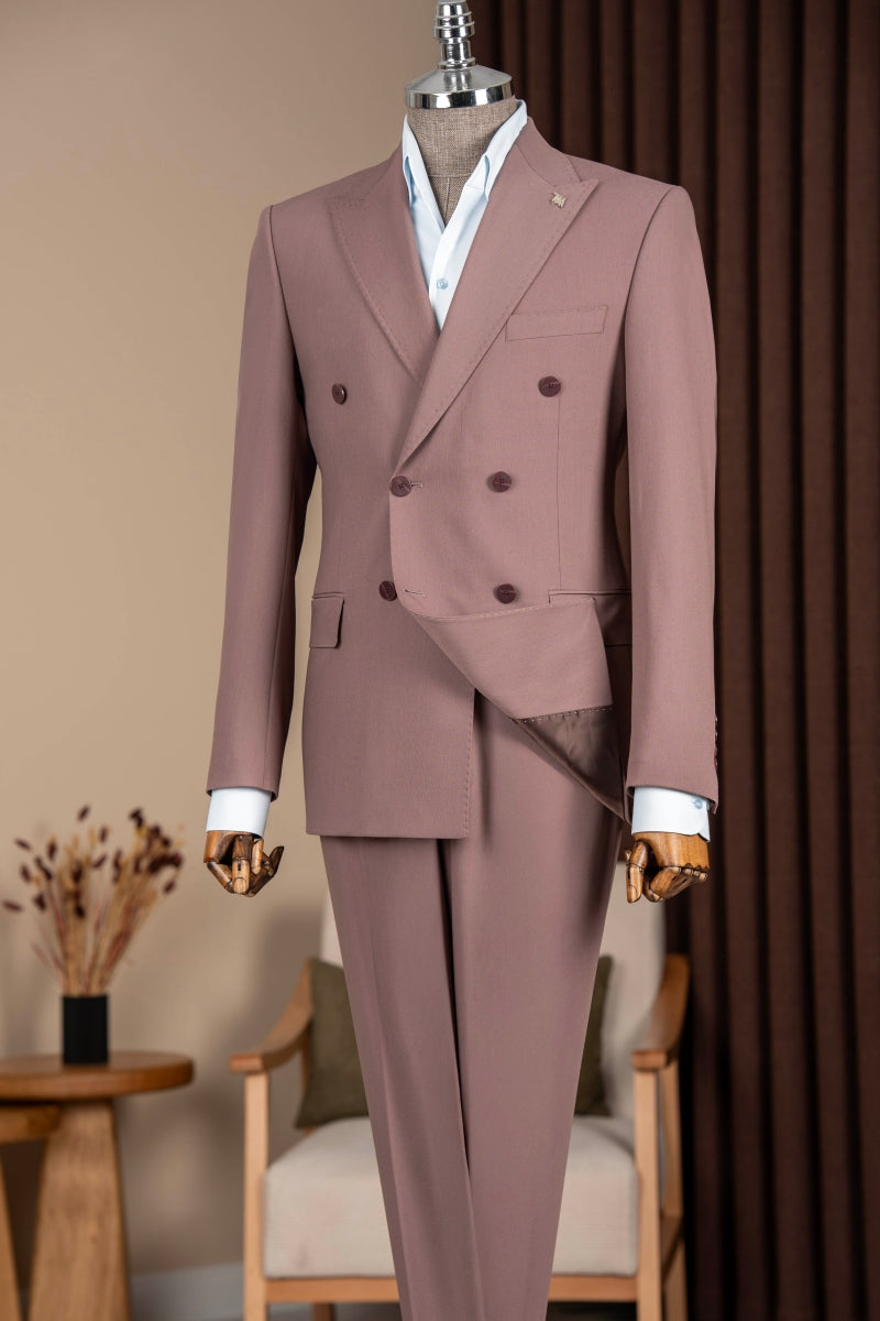 Cool Mauve Double Breasted Bespoke Suit for Men