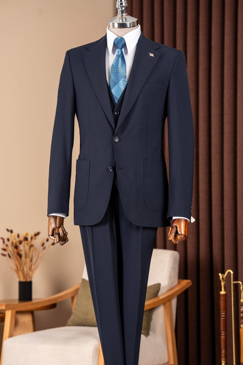 Navy Blue 3-Piece Close Fitting Bespoke Men Suits
