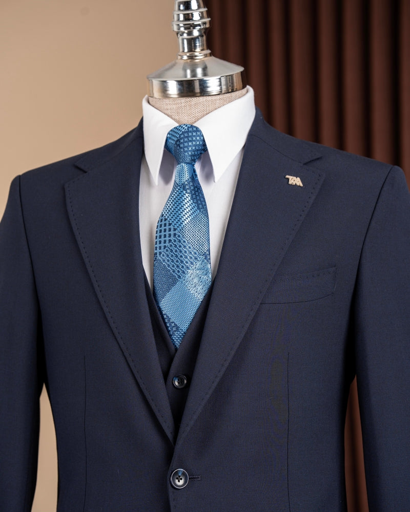 Navy Blue 3-Piece Close Fitting Bespoke Men Suits