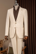 Men's Single Breasted Cream Pinstripe Linen Blend Suit