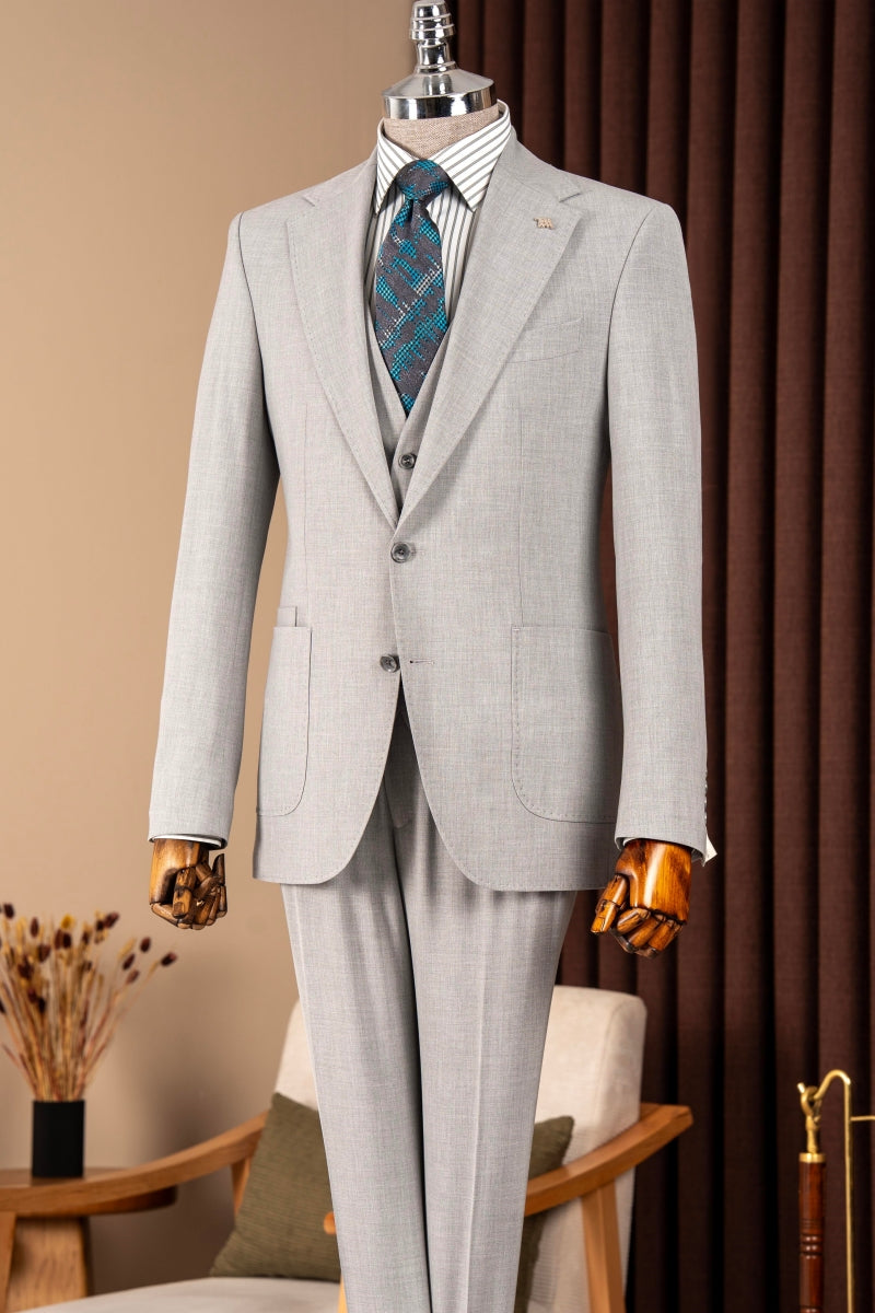 Silver 3-Piece Close Fitting Bespoke Men Suits