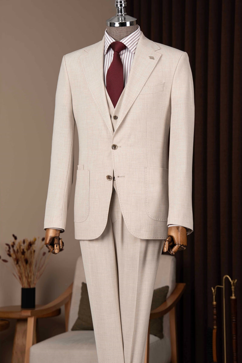 Cream 3-Piece Close Fitting Bespoke Men Suits