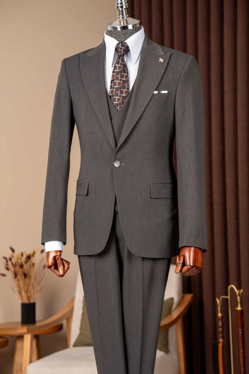 Gray 3-Piece Close Fitting Business Men Suits