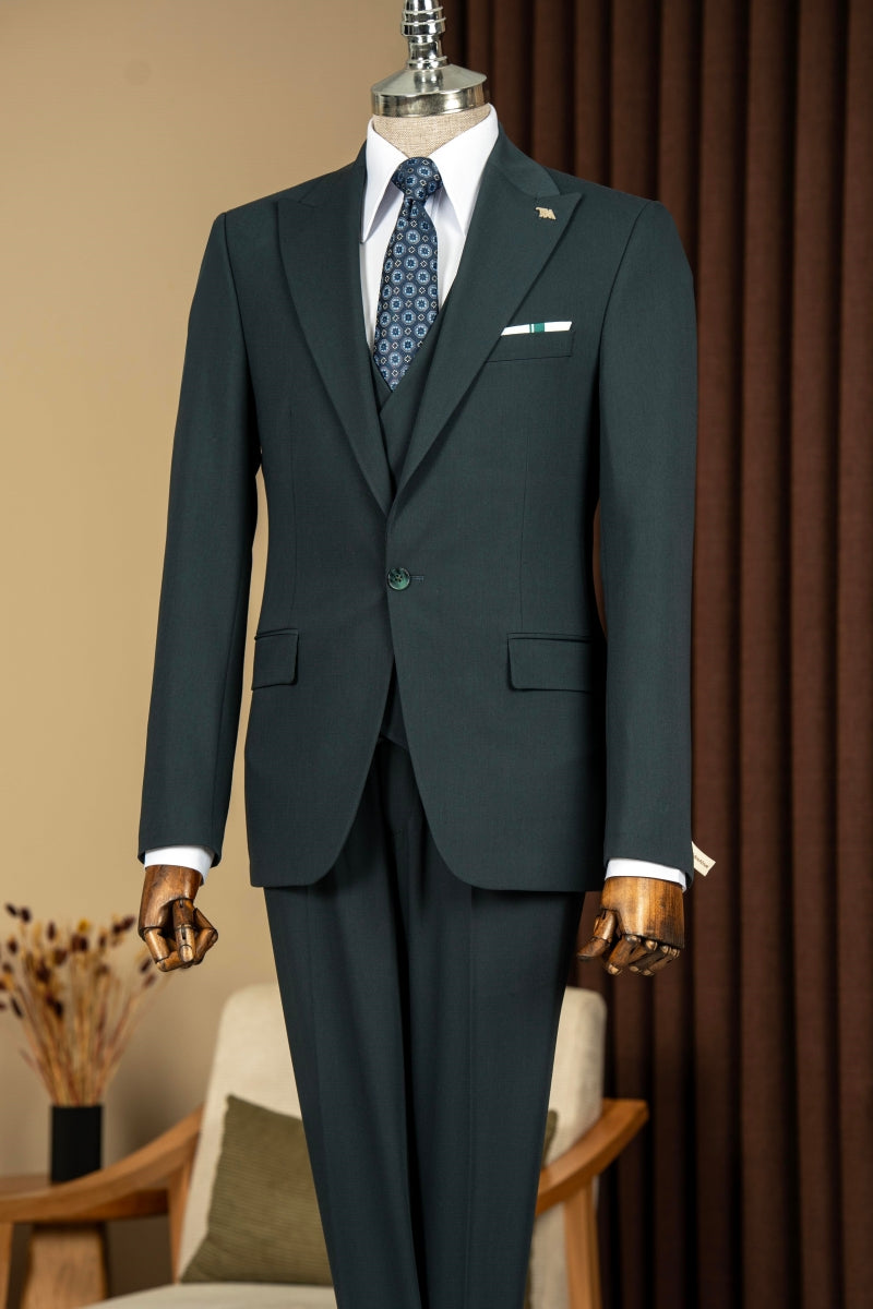 Dark Forest Green 3‑Piece Men Suit