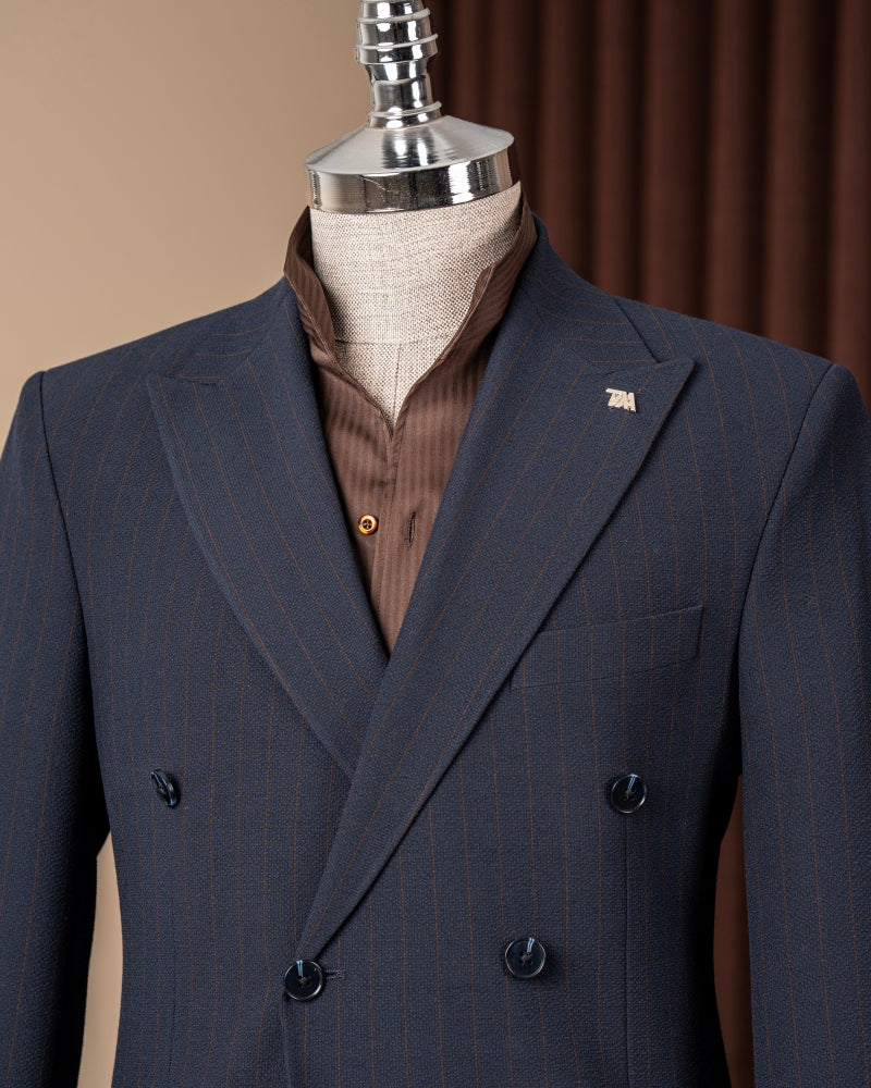 Dark Navy Double Breasted Striped Men Suits