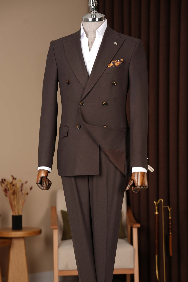 Dark Brown Slim Fit Double Breasted Men Suit