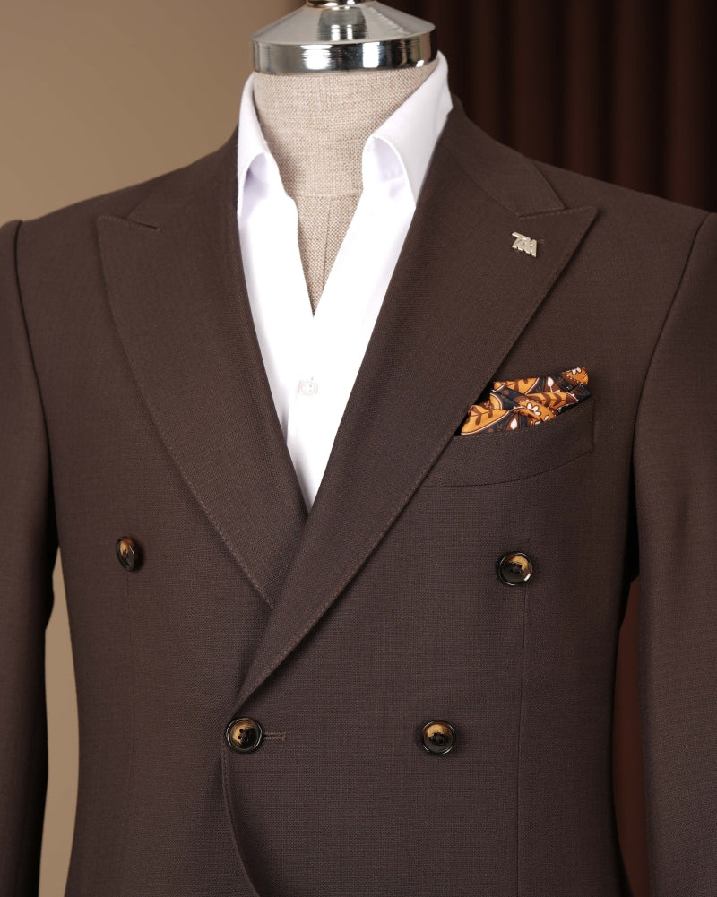 Dark Brown Slim Fit Double Breasted Men Suit