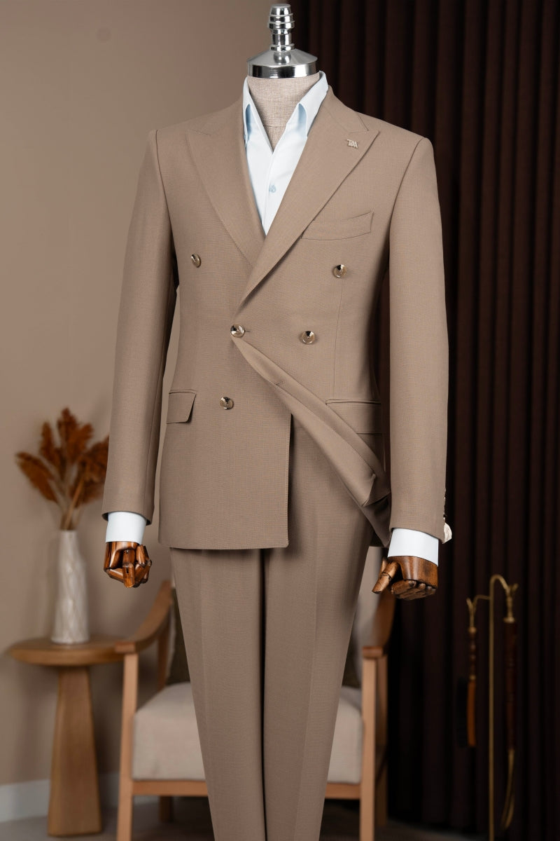 Modern Camel Double Breasted Men Suit