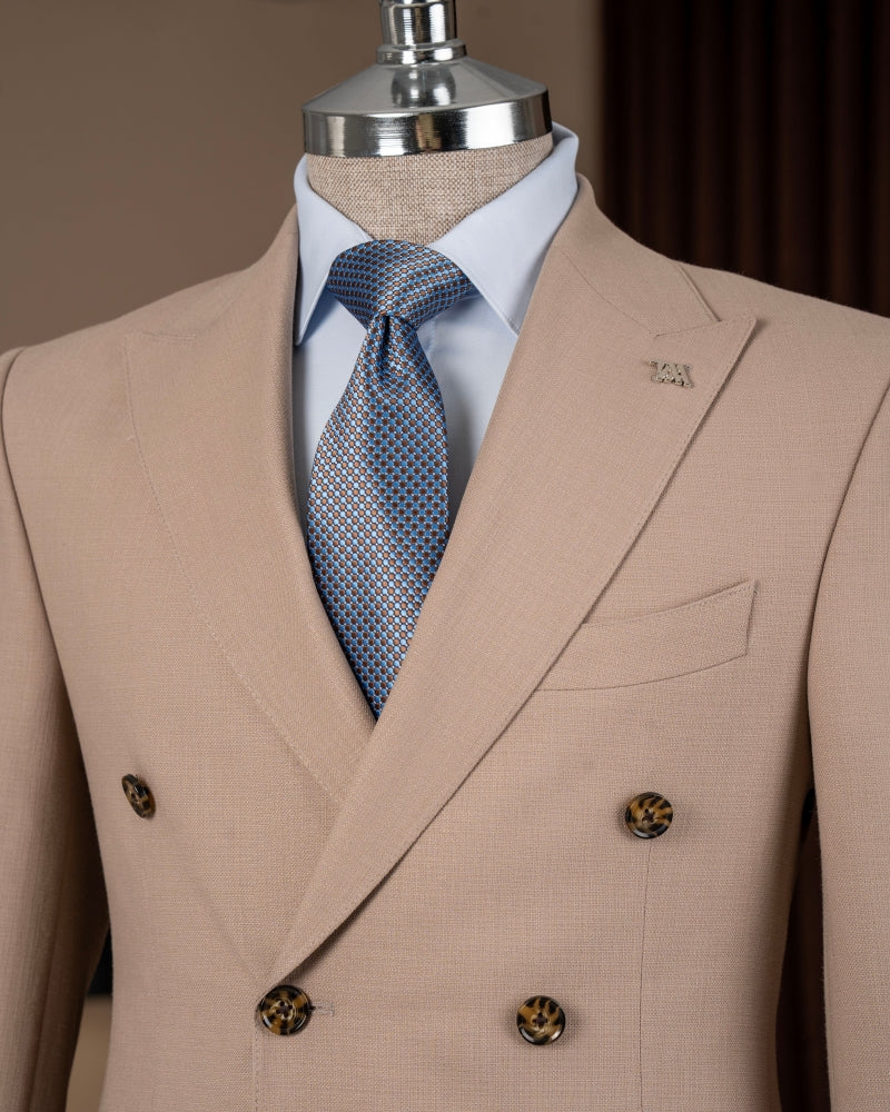 Fashionable Beige Double Breasted Men Suit