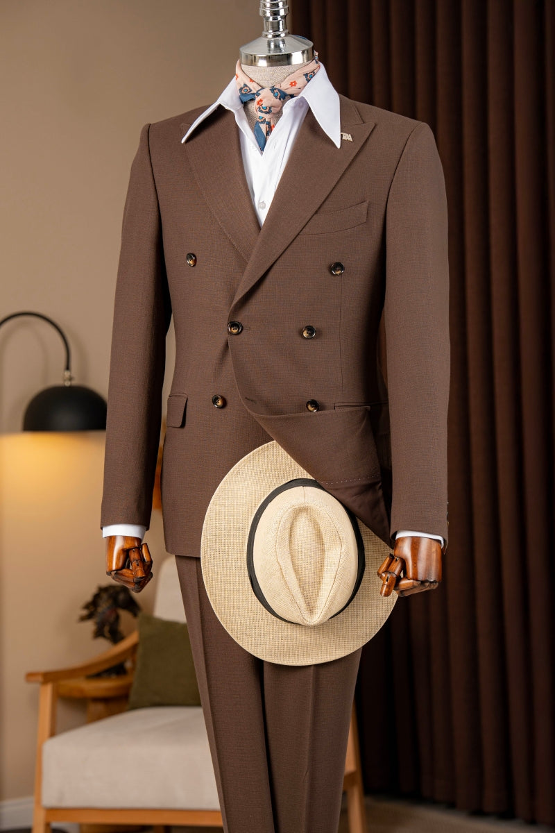 Brown Double Breasted Business Men Suit