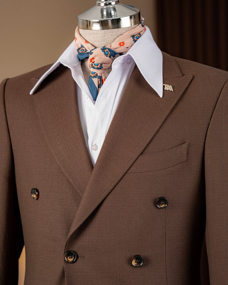 Brown Double Breasted Business Men Suit