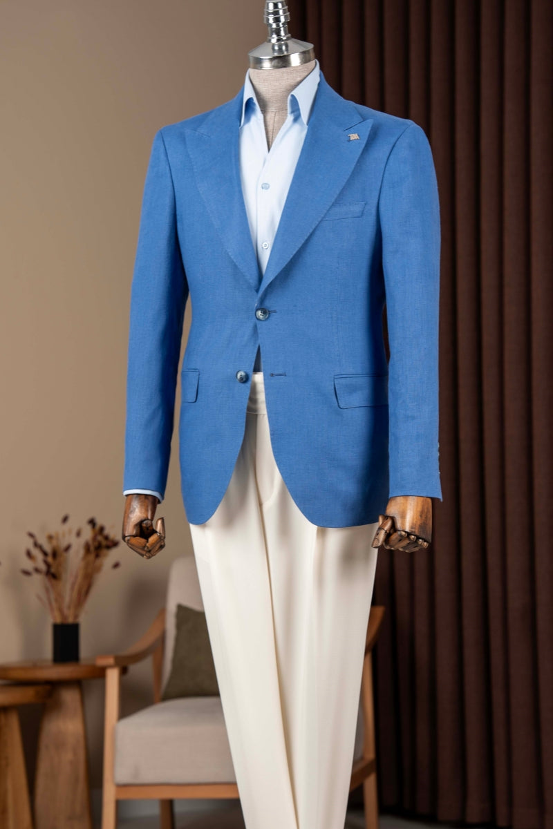Men's Single Breasted Blue Bespoke Blazer