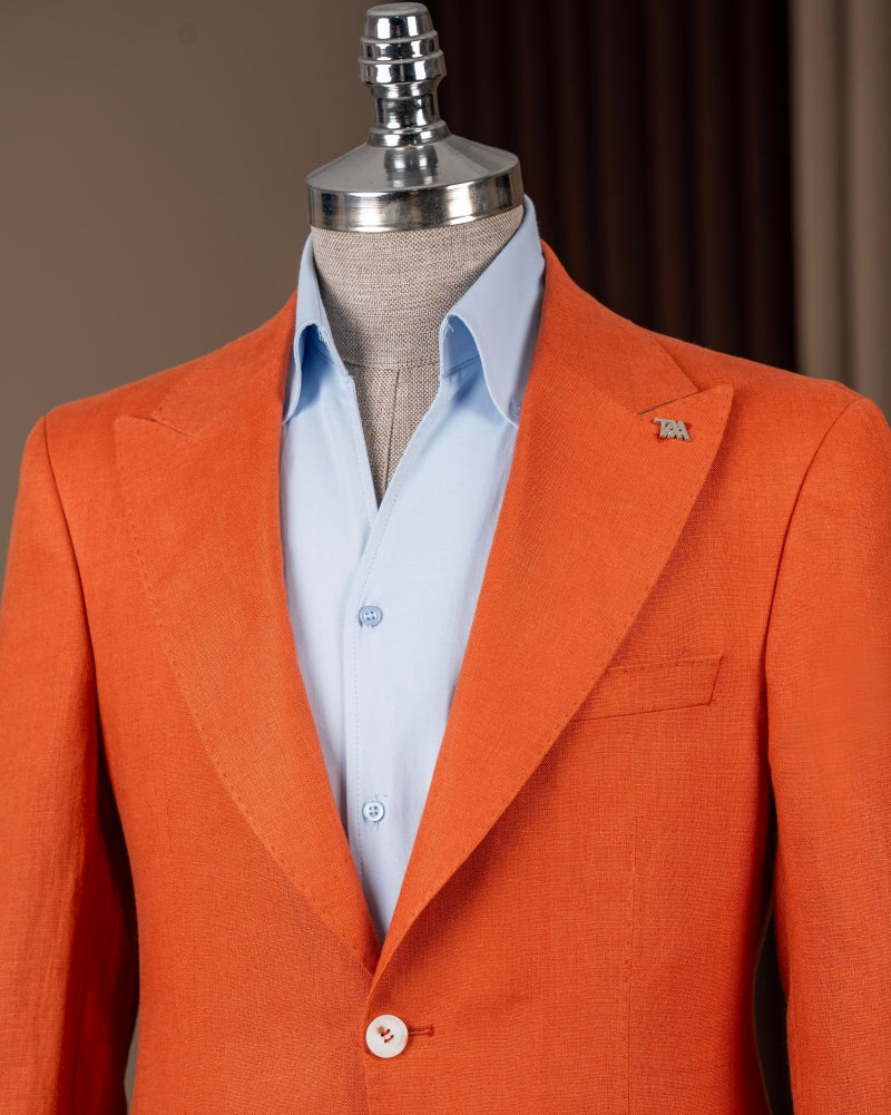 Hot Orange Single Breasted Men Blazer