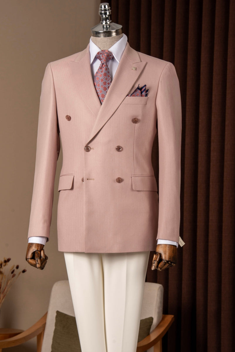 Nude Pink Double Breasted Bespoke Men Jacket
