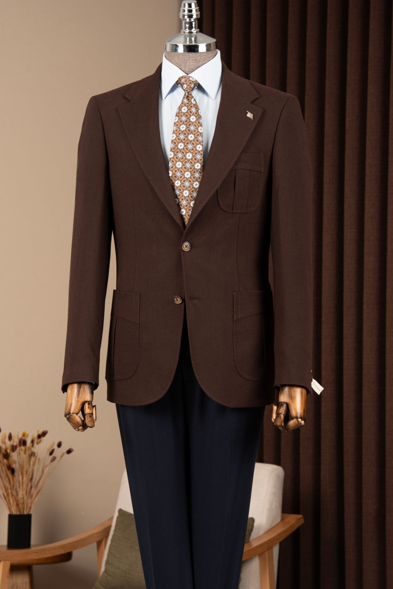 Dark Brown Single Breasted Men Blazer
