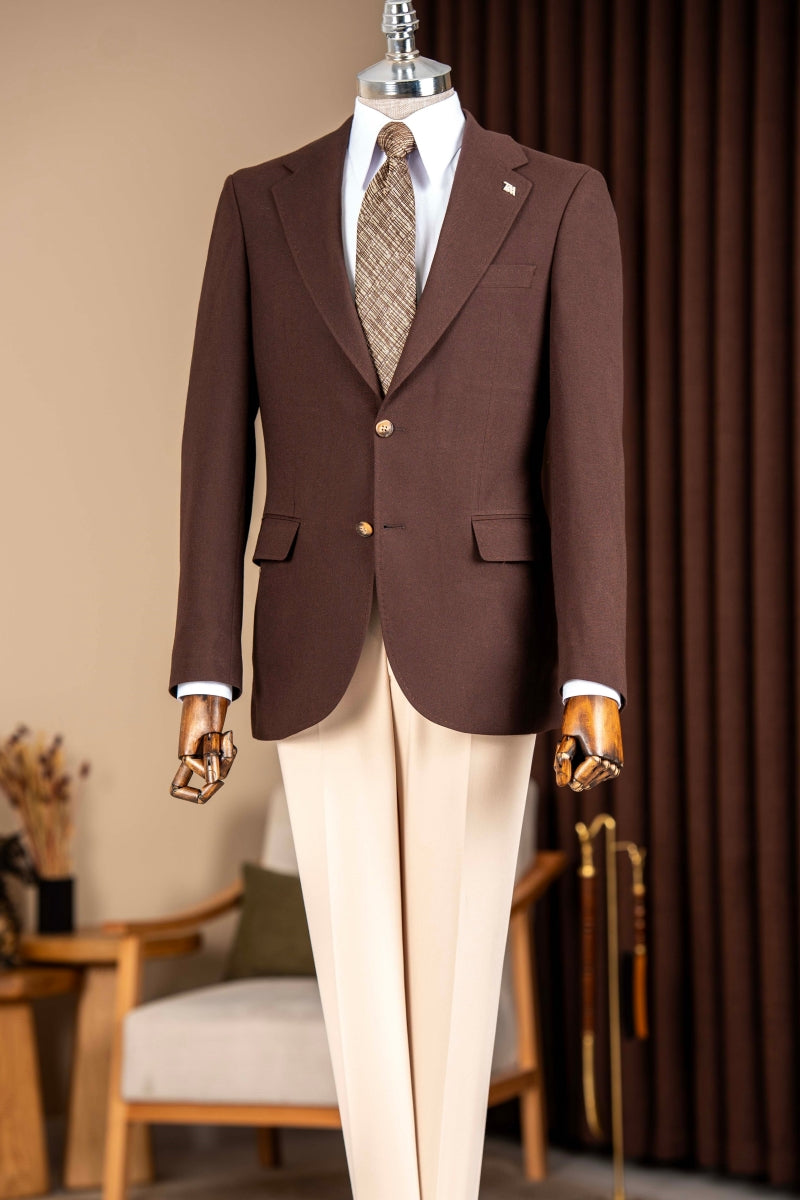 Chocolate Brown Notched Lapel Men Jacket
