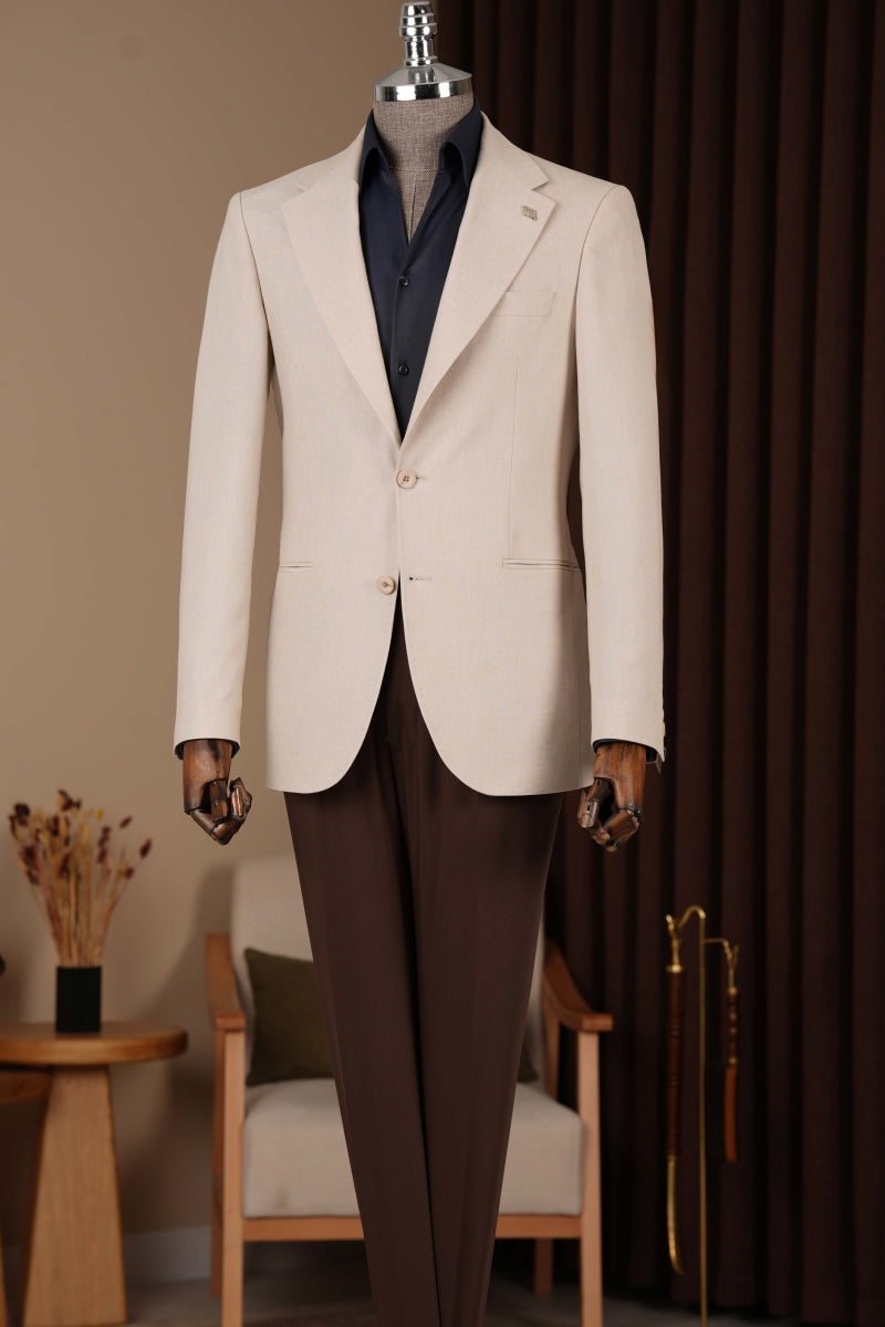 Off White Notched Lapel Men Jacket