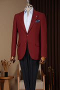 Dark Red Notched Lapel Men Jacket