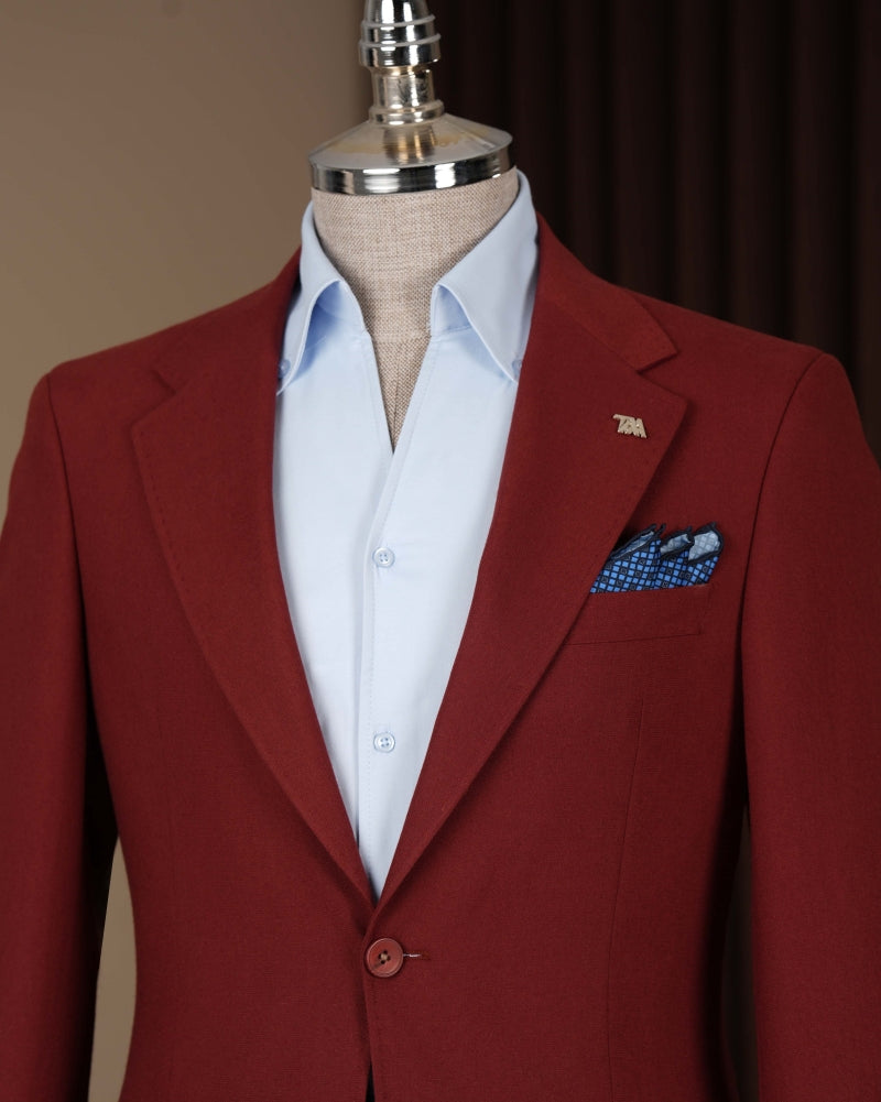 Dark Red Notched Lapel Men Jacket