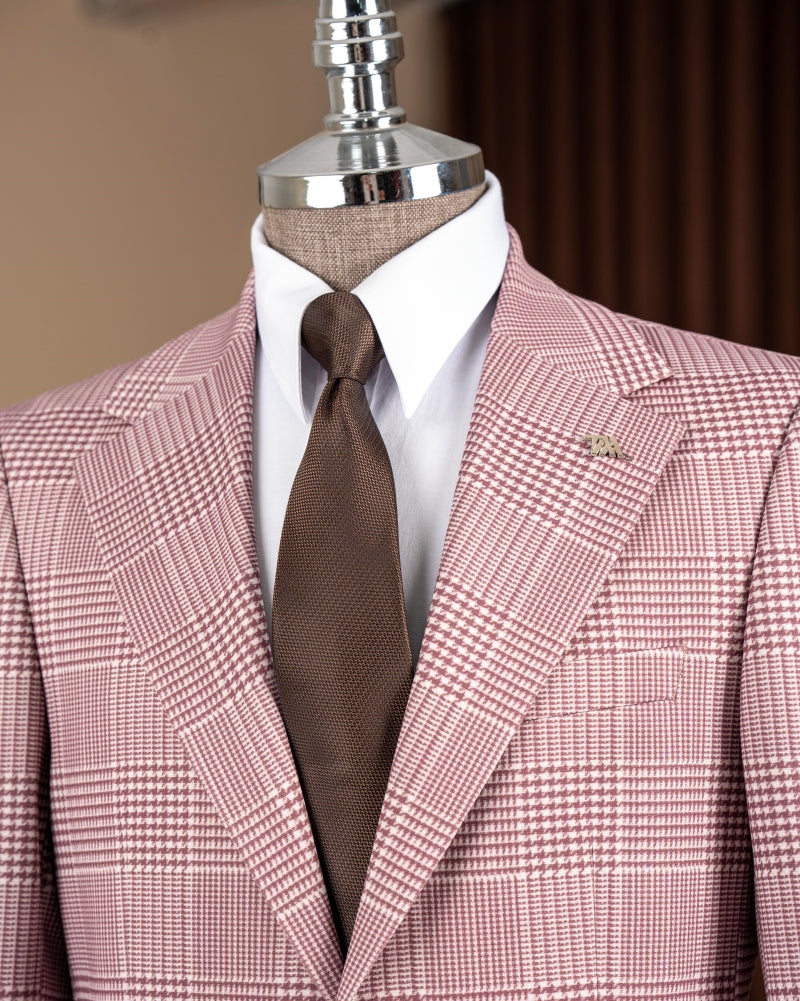 Fashion Pink Plaid Slim Fit Bespoke Men Jacket