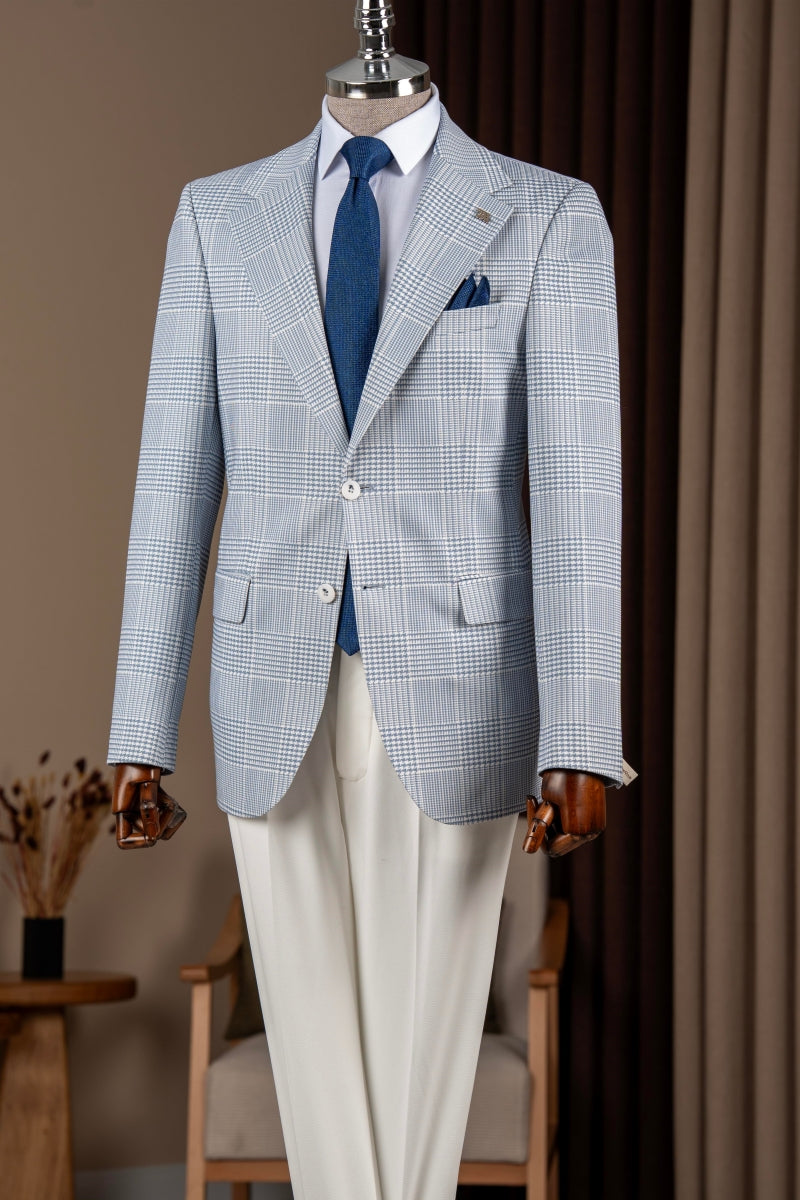 Newest Blue Plaid Slim Fit Bespoke Men's Jacket