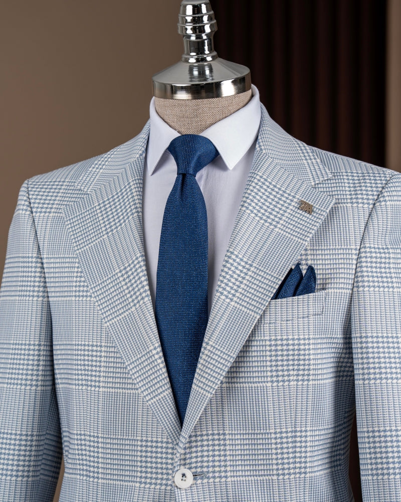 Newest Blue Plaid Slim Fit Bespoke Men's Jacket