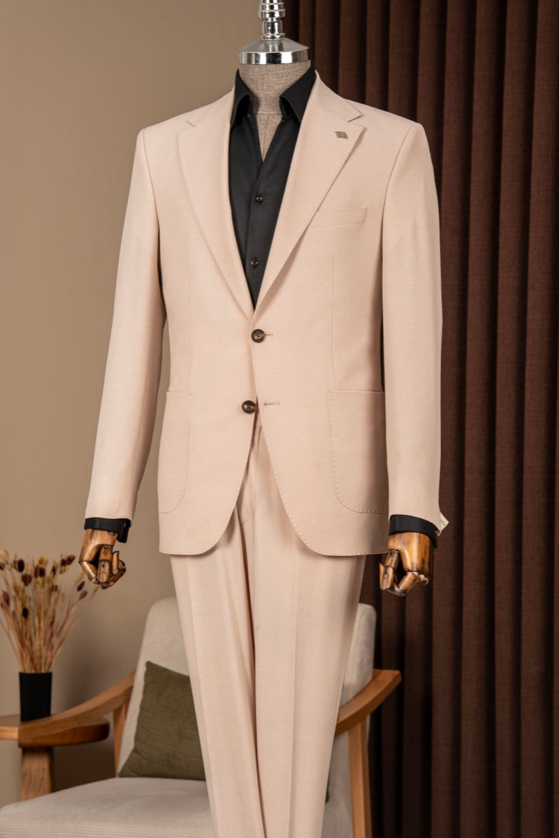 Cream Beige Notched Lapel Cool Men Suits